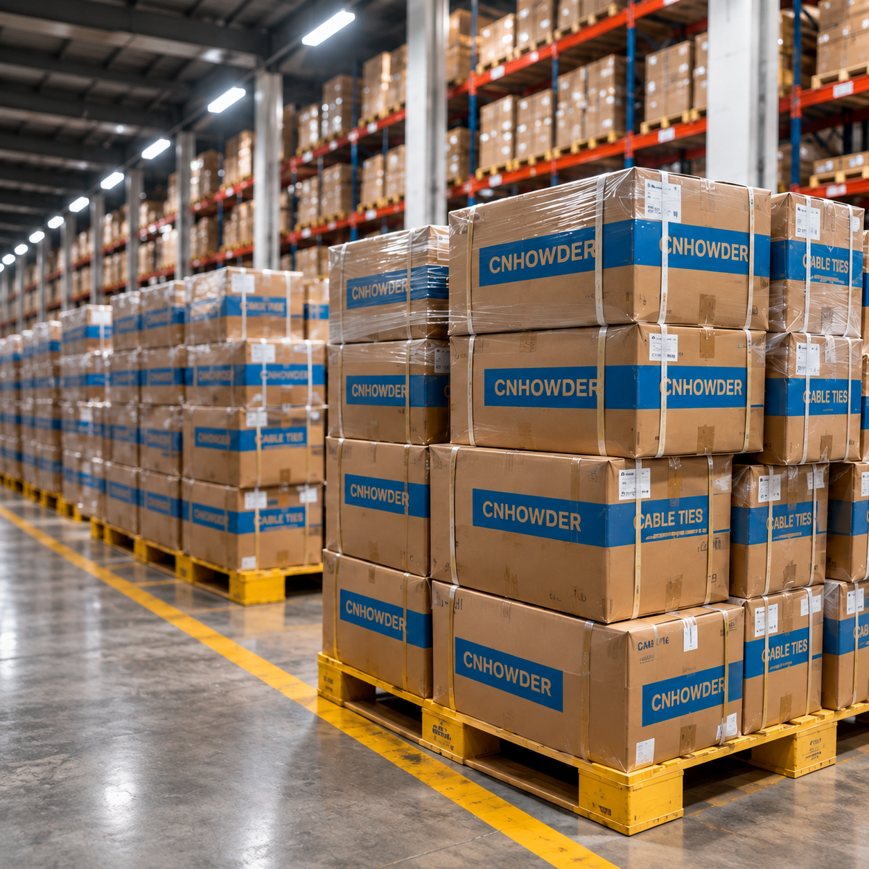 Almacén con stock de productos CNHOWDER preparado para distribución